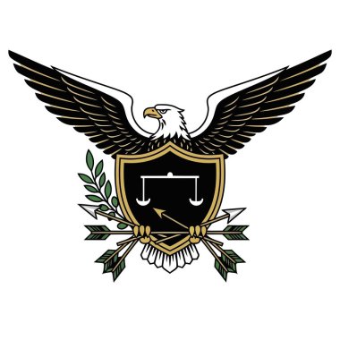 Güçlü bir kartalın üzerindeki DEA harflerini içeren çarpıcı biçimlendirilmiş amblem adalet kelimesini gösteren bir kalkan tutuyor, federal otoriteyi sembolize ediyor ve kendini adamış bir servisi simgeliyor..