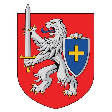 Gümüş renkli, azgın bir aslanın tasviri. Kılıcı kavrıyor ve mavi bir kalkan taşıyor. Üzerinde parlak sarı bir haç var..