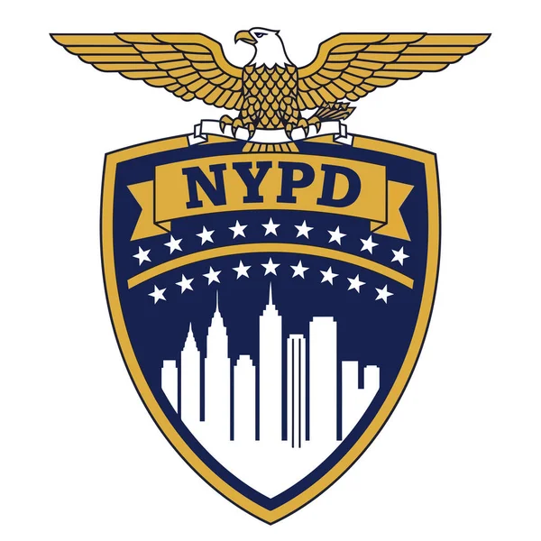 Çarpıcı New York şehri polis teşkilatı ambleminde koyu mavi kalkanın üzerinde, gökyüzü siluetini ve yıldızlarını gösteren ve düzeni temsil eden heybetli bir altın kartal görülüyor..