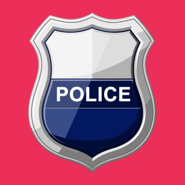 Son derece cilalı, metalik bir polis kalkanı amblemi tasarımı tasvir eden biçimlendirilmiş vektör grafiği koyu mavi renk ve parlak beyaz metin otoriteyi gösteriyor..