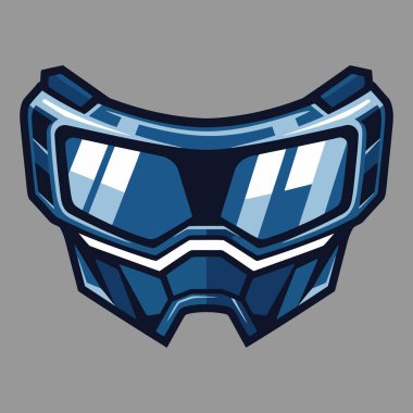 Modern oyun, sanal gerçeklik deneyimleri, artırılmış gerçeklik veya aşırı spor markalaşması ve grafik tasarımı için ideal bir bilim kurgu vizörü veya koruyucu gözlüğün gelecekteki mavi geometrik çizimi.
