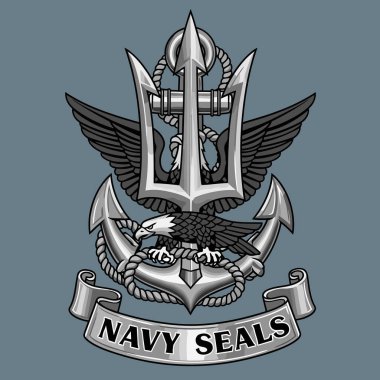 Donanma amblemi. Deniz amblemi. Siyah arkaplanda vektör illüstrasyonu