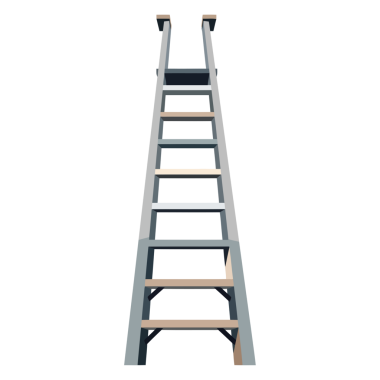 Bu minimalist vektör grafik çizimi, uzun gri ve bej bir merdiven, hırsı, kariyer ilerlemesini ve yükselen profesyonel hareketi sembolize eder..