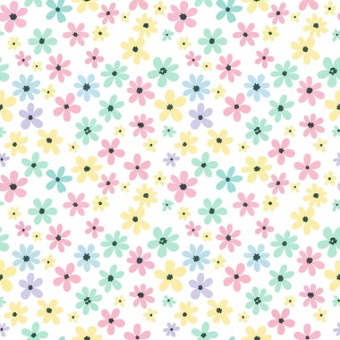 Şirin pastel desenli çiçek desenli vektör çizimi neşeli tekstil ve duvar kağıdı tasarımları için mükemmel..