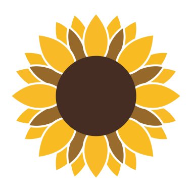 Sarı yapraklı ve karanlık merkezli bir ayçiçeğinin biçimlendirilmiş vektör çizimi.