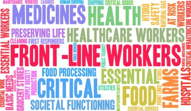 Front Line Workers word cloud on a white background.  clipart