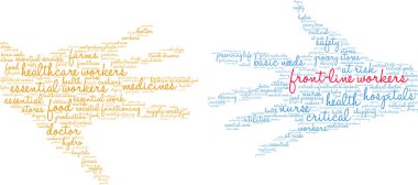 Ön hat çalışanları beyaz arka planda kelime bulutu. 