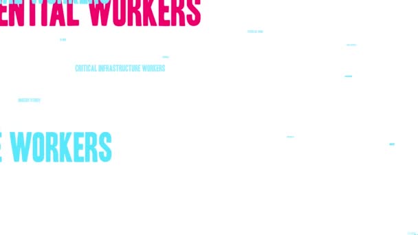 Essentiële Arbeiders Geanimeerde Woord Wolk Een Witte Achtergrond — Stockvideo