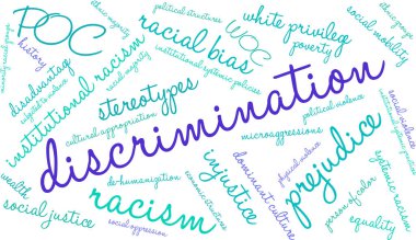 Beyaz arka planda ayrımcılık kelime bulutu. 