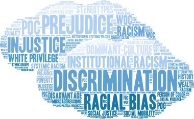 Beyaz arka planda ayrımcılık kelime bulutu. 