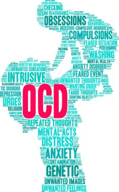 Beyaz arkaplanda OCD kelime bulutu. 
