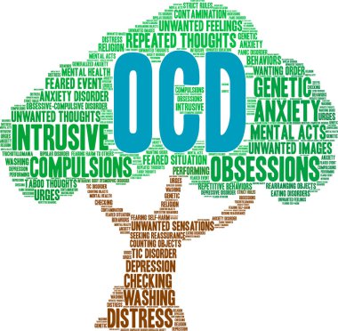 Beyaz arkaplanda OCD kelime bulutu. 