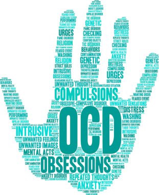 Beyaz arkaplanda OCD kelime bulutu. 