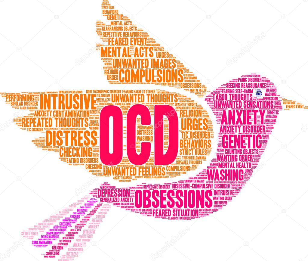 OCD word cloud on a white background. 