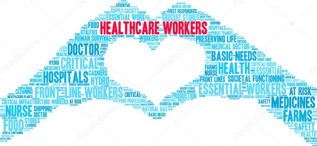 Healthcare Workers word cloud on a white background. 