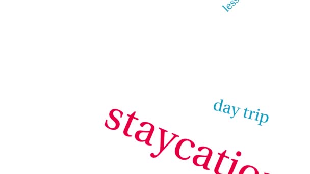 Staycation Nuvem Palavras Animada Fundo Branco — Vídeo de Stock