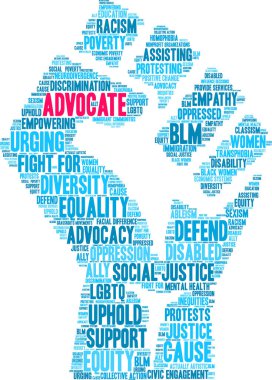 Advocate word cloud on a white background.  clipart