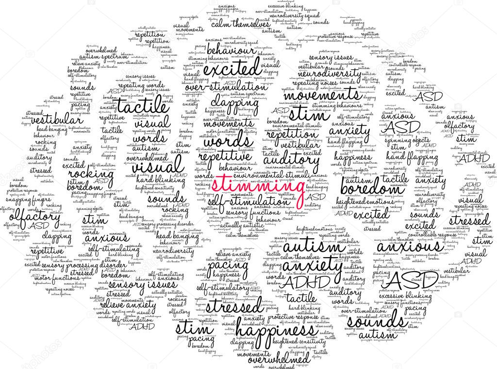 Stimming word cloud on a white background. 