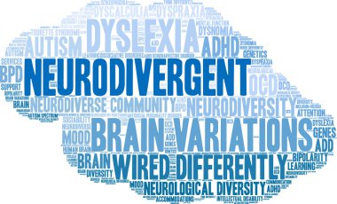 Neurodivergent word cloud on a white background.  clipart