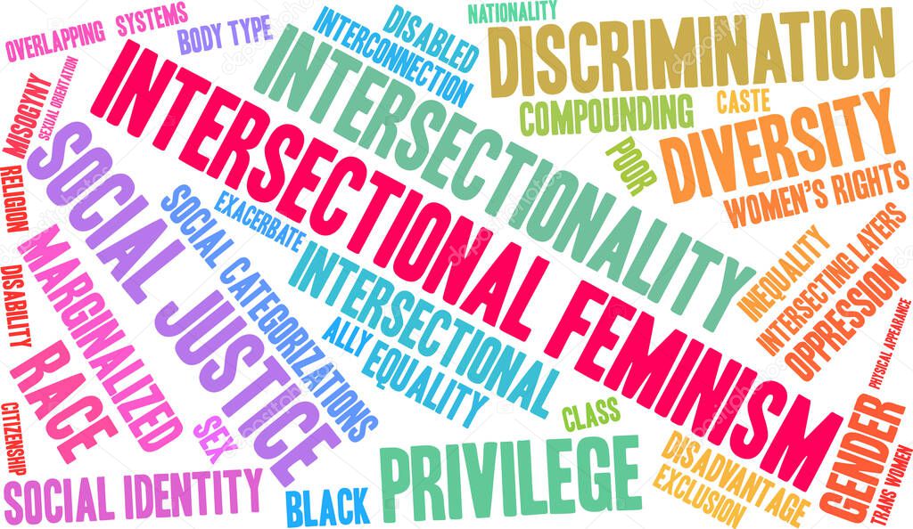Intersectional Feminism word cloud on a white background. 