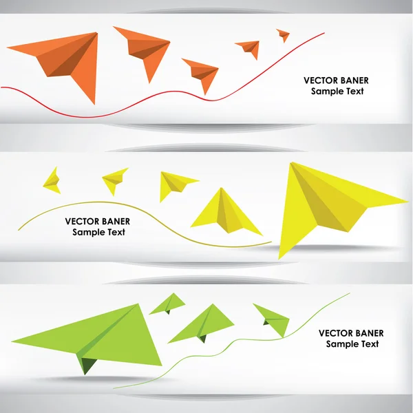 Набор баннеров бумажных самолетов . — стоковый вектор