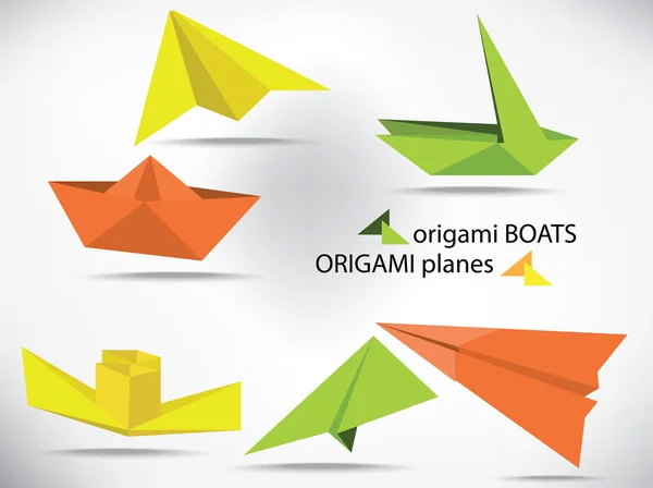 Origami boats and planes — Stock Vector