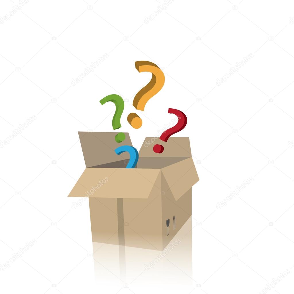 Carton box with question marks
