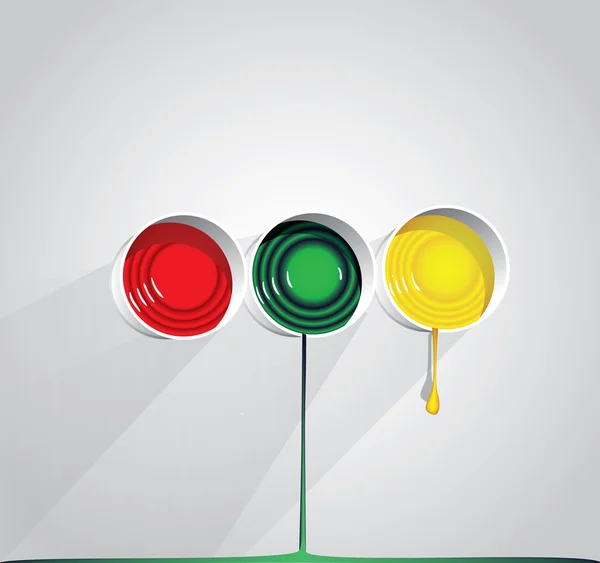 Seaux avec peinture rouge jaune et verte — Image vectorielle