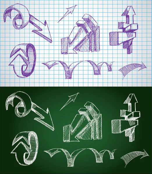 Frecce abbozzate disegnate a mano — Vettoriale Stock