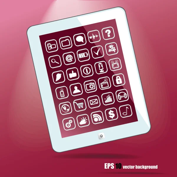Tablet pc on purple background — Stock Vector
