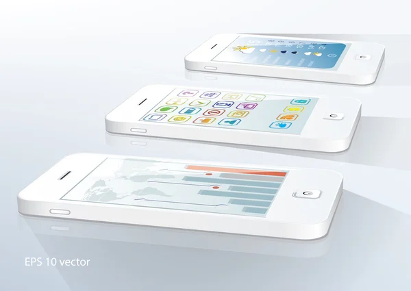 Smartphones de pantalla táctil blanca — Vector de stock