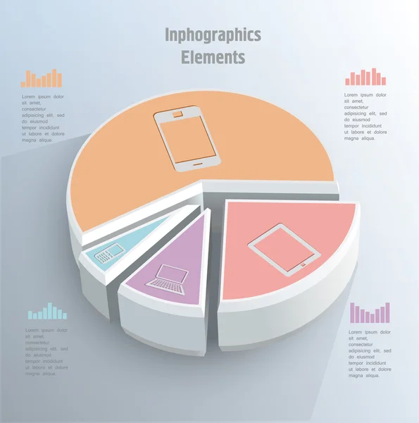 Tortendiagramm mit Gerätesymbolen. — Stockvektor