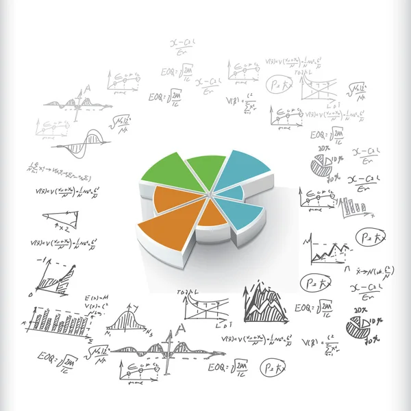 Gráfico circular con fórmulas dibujadas a mano — Vector de stock