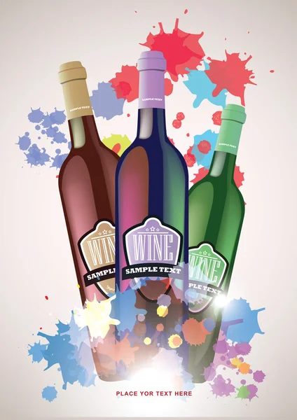 Wine bottles with color splashes — Stock Vector