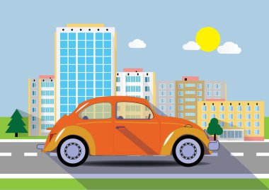 Şehirde bir yolda araba