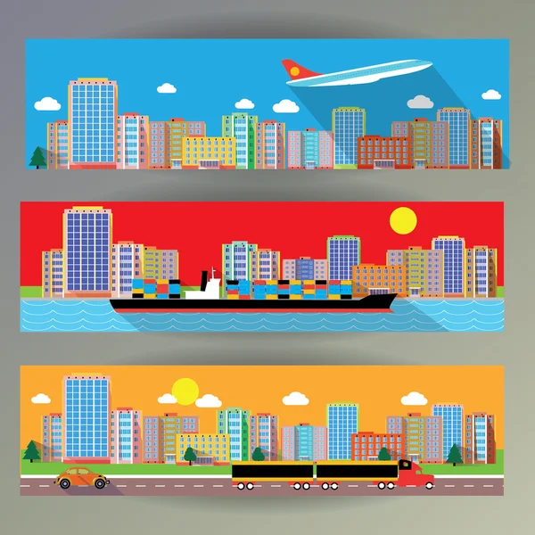 Banner web della città e dei trasporti — Vettoriale Stock