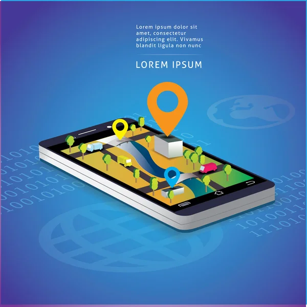 Mappa e navigazione su smartphone — Vettoriale Stock