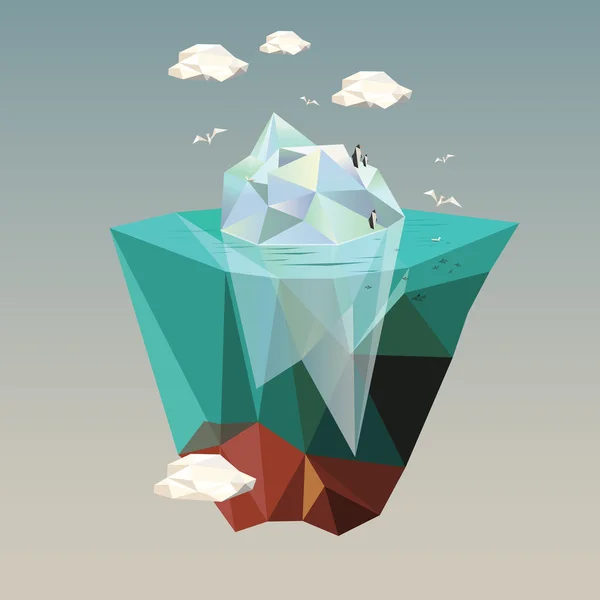 Iceberg with penguins in ocean — Stock Vector