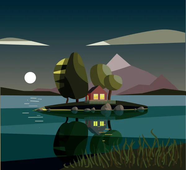 島の家と夏の風景 — ストックベクタ