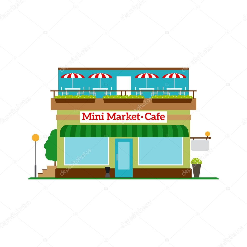 Mini Market Cafe Flat Style Icon Stock Vector mini market cafe flat style icon stock vector