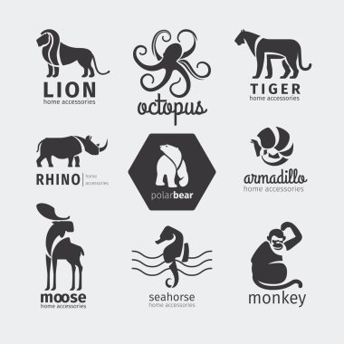 Black silhouette animals vector logos