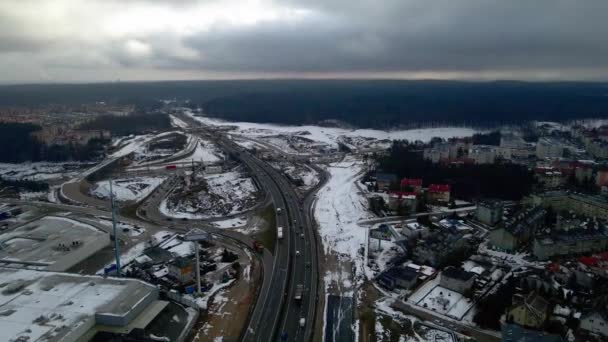 Trójmiejska Obwodnica Zimą Widok Powietrza — Wideo stockowe