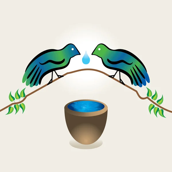 Ptaki tworzone ręcznie z koncepcja kropla wody — Wektor stockowy