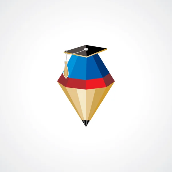 Diamond shape pencil on graduation cap vector — Stock Vector