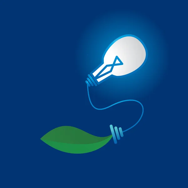 绿叶与灯泡连接保存绿色能源概念 — 图库矢量图片