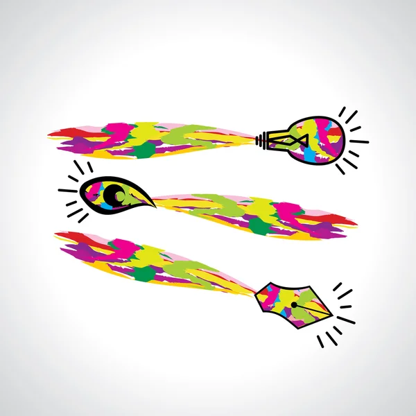 Pintura brocha bombilla ojo pluma icono creativo — Archivo Imágenes Vectoriales