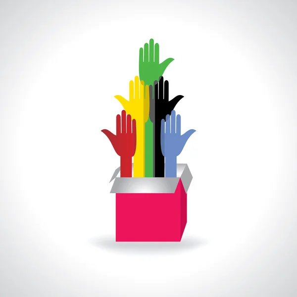 Colorido ajudando mãos extrato do vetor caixa — Vetor de Stock