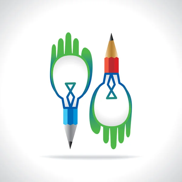 Kreative Glühbirne zusammen mit Hand verbinden mit Bleistift kreatives Konzept — Stockvektor