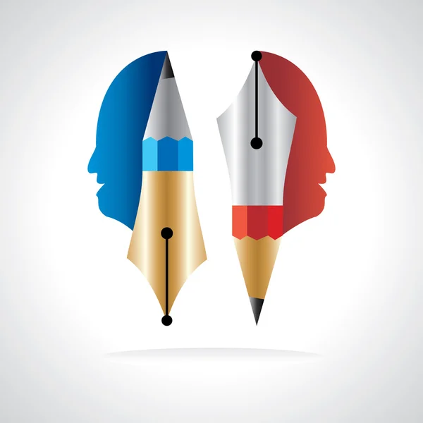Kreativer Stift und Bleistift im menschlichen Kopf kreatives Denken Konzept — Stockvektor