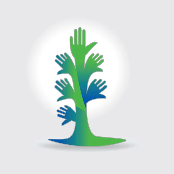 Δέντρο του διανύσματος χέρια καταπράσινο περιβάλλον — Διανυσματικό Αρχείο